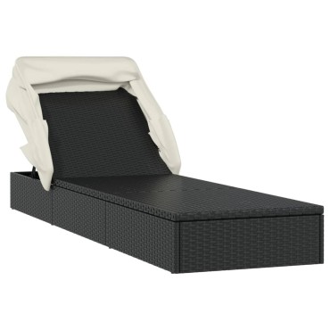 vidaXL Ξαπλώστρα Πτυσσόμενη Οροφή Μαύρη 213x63x97cm Συνθ. Ρατάν 1 τεμ.