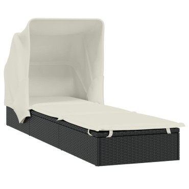 vidaXL Ξαπλώστρα Πτυσσόμενη Οροφή Μαύρη 213x63x97cm Συνθ. Ρατάν 1 τεμ.