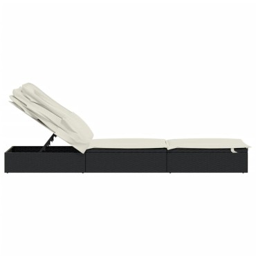 vidaXL Ξαπλώστρα Πτυσσόμενη Οροφή Μαύρη 213x63x97cm Συνθ. Ρατάν 1 τεμ.