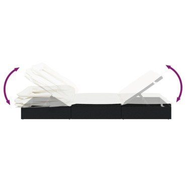 vidaXL Ξαπλώστρα Πτυσσόμενη Οροφή Μαύρη 213x63x97cm Συνθ. Ρατάν 1 τεμ.