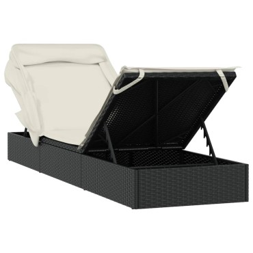 vidaXL Ξαπλώστρα Πτυσσόμενη Οροφή Μαύρη 213x63x97cm Συνθ. Ρατάν 1 τεμ.