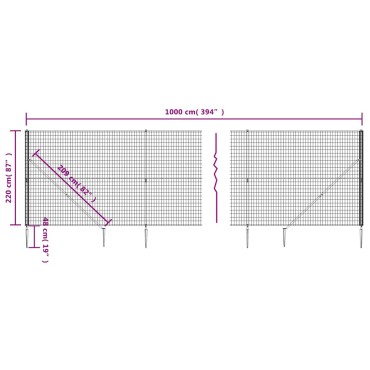 vidaXL Συρματόπλεγμα Περίφραξης Πράσινο 2,2x10 μ. με Καρφωτές Βάσεις