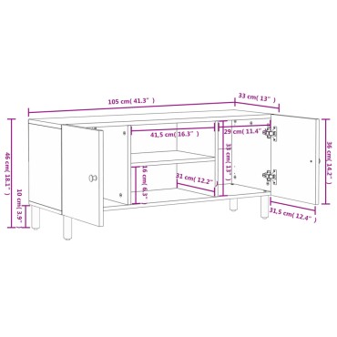 vidaXL Έπιπλο Τηλεόρασης Μαύρο 105x33x46cm από Μασίφ Ξύλο Μάνγκο