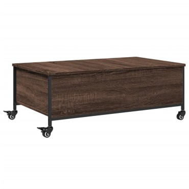 vidaXL Τραπεζάκι Σαλονιού Ροδάκια Καφέ Δρυς 91x55x34cm Επεξ. Ξύλο 1 τεμ.