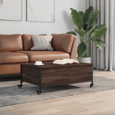 vidaXL Τραπεζάκι Σαλονιού Ροδάκια Καφέ Δρυς 91x55x34cm Επεξ. Ξύλο 1 τεμ.