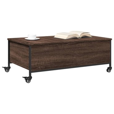 vidaXL Τραπεζάκι Σαλονιού Ροδάκια Καφέ Δρυς 91x55x34cm Επεξ. Ξύλο 1 τεμ.