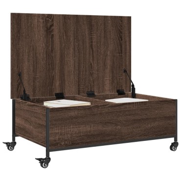 vidaXL Τραπεζάκι Σαλονιού Ροδάκια Καφέ Δρυς 91x55x34cm Επεξ. Ξύλο 1 τεμ.