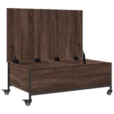 vidaXL Τραπεζάκι Σαλονιού Ροδάκια Καφέ Δρυς 91x55x34cm Επεξ. Ξύλο 1 τεμ.