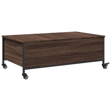 vidaXL Τραπεζάκι Σαλονιού Ροδάκια Καφέ Δρυς 91x55x34cm Επεξ. Ξύλο 1 τεμ.