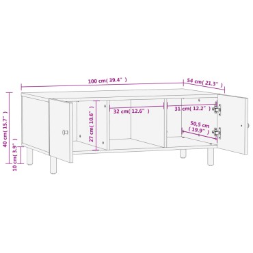 vidaXL Τραπεζάκι Σαλονιού Μαύρο 100x54x40cm από Μασίφ Ξύλο Μάνγκο 1 τεμ.