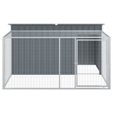 vidaXL Σπιτάκι Σκύλου με Αυλή Ανθρακί 197x194x110 εκ. Γαλβαν. Χάλυβας
