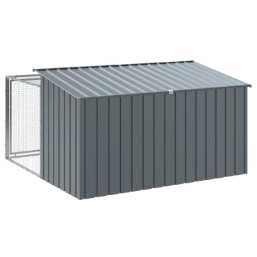vidaXL Σπιτάκι Σκύλου με Αυλή Ανθρακί 197x194x110 εκ. Γαλβαν. Χάλυβας