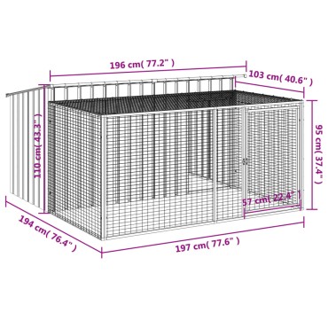 vidaXL Σπιτάκι Σκύλου με Αυλή Ανθρακί 197x194x110 εκ. Γαλβαν. Χάλυβας