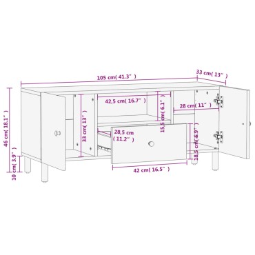 vidaXL Έπιπλο Τηλεόρασης Μαύρο 105x33x46cm από Μασίφ Ξύλο Μάνγκο