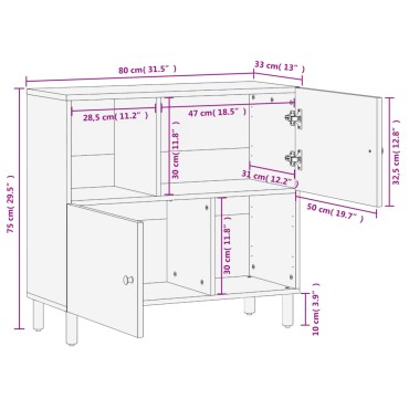 vidaXL Βοηθητικό Ντουλάπι Μαύρο 80x33x75cm από Μασίφ Ξύλο Μάνγκο 1 τεμ.