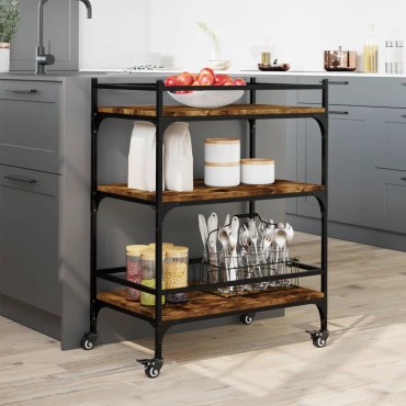 vidaXL Τρόλεϊ Κουζίνας Καπνιστή Δρυς 65x40x86,5cm Επεξεργασμένο Ξύλο 1 τεμ.