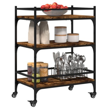 vidaXL Τρόλεϊ Κουζίνας Καπνιστή Δρυς 65x40x86,5cm Επεξεργασμένο Ξύλο 1 τεμ.