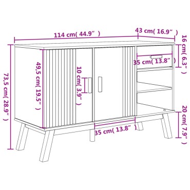 vidaXL Μπουφές OLDEN Γκρι & Καφέ 114x43x73,5cm από Μασίφ Ξύλο Πεύκου 1 τεμ.