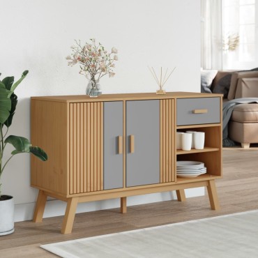 vidaXL Μπουφές OLDEN Γκρι & Καφέ 114x43x73,5cm από Μασίφ Ξύλο Πεύκου 1 τεμ.