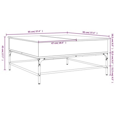 vidaXL Τραπεζάκι Σαλονιού Καφέ Δρυς 95x95x45cm Επ. Ξύλο/Μέταλλο 1 τεμ.