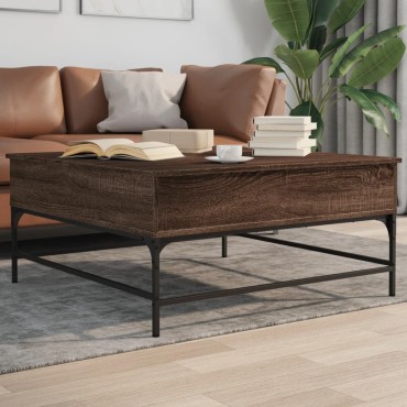 vidaXL Τραπεζάκι Σαλονιού Καφέ Δρυς 95x95x45cm Επ. Ξύλο/Μέταλλο 1 τεμ.