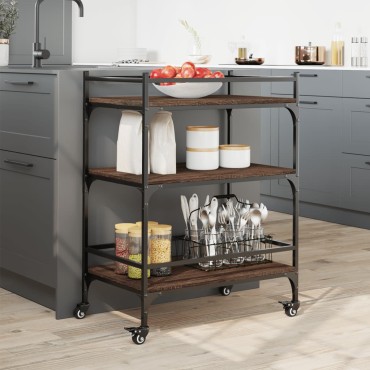 vidaXL Τρόλεϊ Κουζίνας Καφέ Δρυς 65x40x86,5cm από Επεξεργασμένο Ξύλο 1 τεμ.