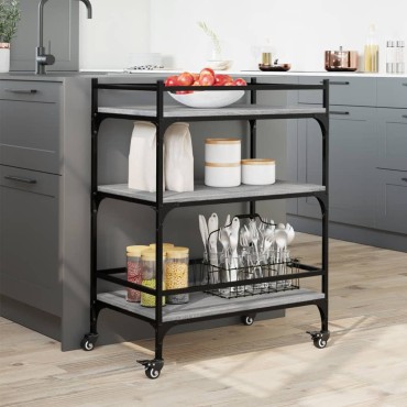 vidaXL Τρόλεϊ Κουζίνας Sonoma Γκρι 65x40x86,5cm Επεξεργασμένο Ξύλο 1 τεμ.
