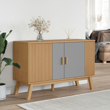 vidaXL Μπουφές OLDEN Γκρι & Καφέ 114x43x73,5cm από Μασίφ Ξύλο Πεύκου 1 τεμ.