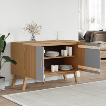 vidaXL Μπουφές OLDEN Γκρι & Καφέ 114x43x73,5cm από Μασίφ Ξύλο Πεύκου 1 τεμ.