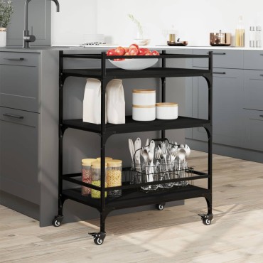 vidaXL Τρόλεϊ Κουζίνας Μαύρο 65x40x86,5cm από Επεξεργασμένο Ξύλο 1 τεμ.