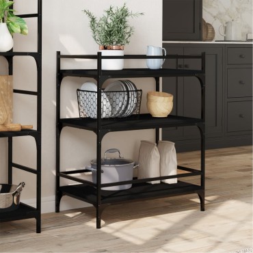 vidaXL Τρόλεϊ Κουζίνας Μαύρο 65x40x86,5cm από Επεξεργασμένο Ξύλο 1 τεμ.