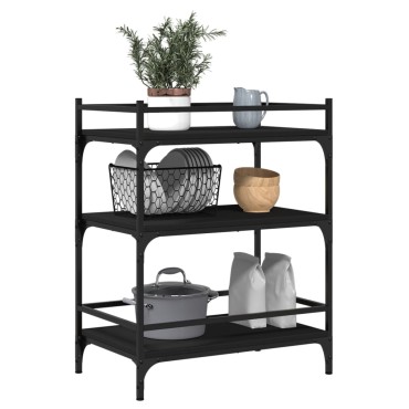 vidaXL Τρόλεϊ Κουζίνας Μαύρο 65x40x86,5cm από Επεξεργασμένο Ξύλο 1 τεμ.
