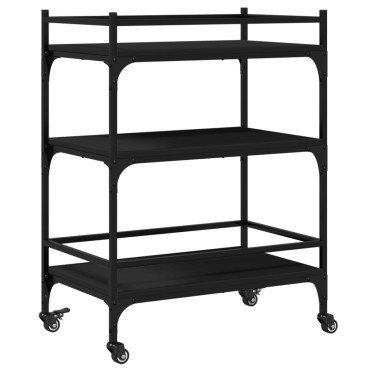 vidaXL Τρόλεϊ Κουζίνας Μαύρο 65x40x86,5cm από Επεξεργασμένο Ξύλο 1 τεμ.