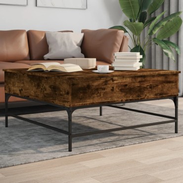 vidaXL Τραπεζάκι Σαλονιού Καπνιστή Δρυς 95x95x45cm Επ. Ξύλο&Μέταλλο 1 τεμ.