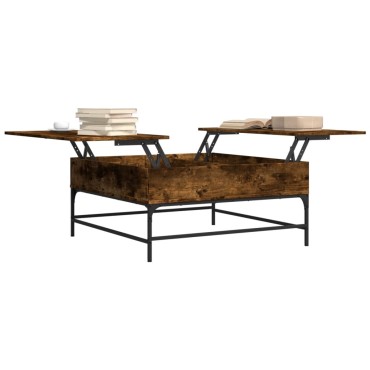 vidaXL Τραπεζάκι Σαλονιού Καπνιστή Δρυς 95x95x45cm Επ. Ξύλο&Μέταλλο 1 τεμ.