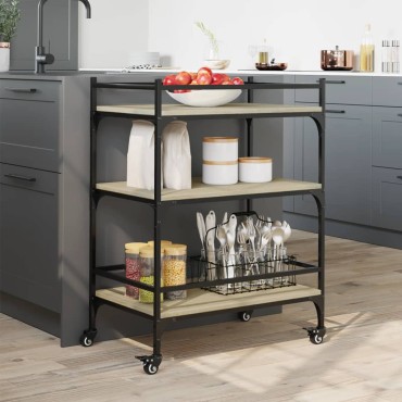 vidaXL Τρόλεϊ Κουζίνας Sonoma Δρυς 65x40x86,5cm Επεξεργασμένο Ξύλο 1 τεμ.