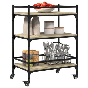 vidaXL Τρόλεϊ Κουζίνας Sonoma Δρυς 65x40x86,5cm Επεξεργασμένο Ξύλο 1 τεμ.