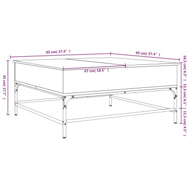 vidaXL Τραπεζάκι Σαλονιού Sonoma Δρυς 95x95x45cm Επεξ. Ξύλο + Μέταλλο 1 τεμ.