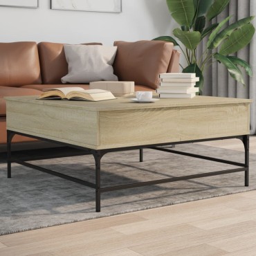 vidaXL Τραπεζάκι Σαλονιού Sonoma Δρυς 95x95x45cm Επεξ. Ξύλο + Μέταλλο 1 τεμ.
