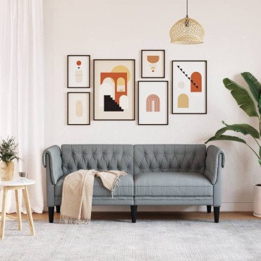 vidaXL Καναπές Διθέσιος Chesterfield Ανοιχτό Γκρι Υφασμάτινος 182,5x74,5x74,5cm 1 τεμ.