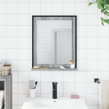 vidaXL Καθρέφτης Μπάνιου με Ράφι Γκρι Sonoma 50x12x60cm Επεξ. Ξύλο 1 τεμ.