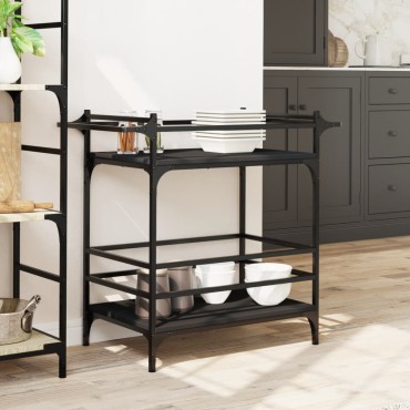 vidaXL Τρόλεϊ Κουζίνας Μαύρο 82x40x78,5cm από Επεξεργασμένο Ξύλο 1 τεμ.