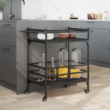 vidaXL Τρόλεϊ Κουζίνας Μαύρο 82x40x78,5cm από Επεξεργασμένο Ξύλο 1 τεμ.