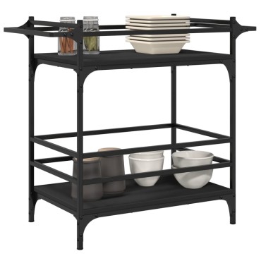 vidaXL Τρόλεϊ Κουζίνας Μαύρο 82x40x78,5cm από Επεξεργασμένο Ξύλο 1 τεμ.