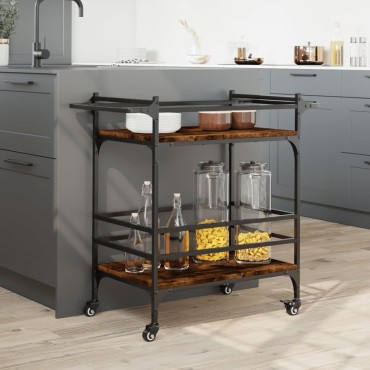 vidaXL Τρόλεϊ Κουζίνας Καπνιστή Δρυς 82x40x78,5cm Επεξεργασμένο Ξύλο 1 τεμ.