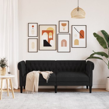 vidaXL Καναπές Διθέσιος Chesterfield Μαύρος Υφασμάτινος 182,5x74,5x74,5cm 1 τεμ.