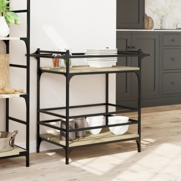 vidaXL Τρόλεϊ Κουζίνας Sonoma Δρυς 82x40x78,5cm Επεξεργασμένο Ξύλο 1 τεμ.