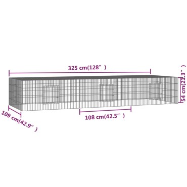 vidaXL Κλουβί Κουνελιών 3 Πάνελ 325x109x54 εκ. από Γαλβανισμένο Σίδερο