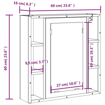 vidaXL Καθρέφτης Μπάνιου Ντουλάπι Γκρι Sonoma 60x16x60cm Επεξ. Ξύλο 1 τεμ.