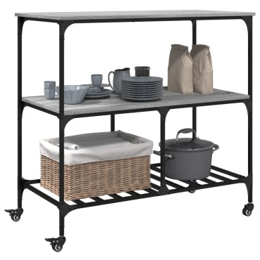 vidaXL Τρόλεϊ Κουζίνας Sonoma Γκρι 100x50x95cm Επεξεργασμένο Ξύλο 1 τεμ.